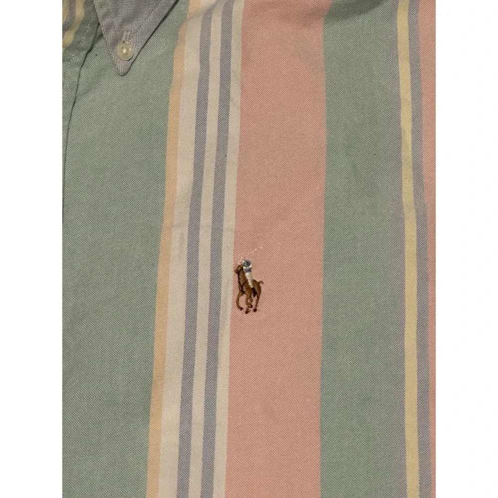 Polo Ralph Lauren Men's L Multicolor Preppy Button Flesh Striped Dress Shirt EUC